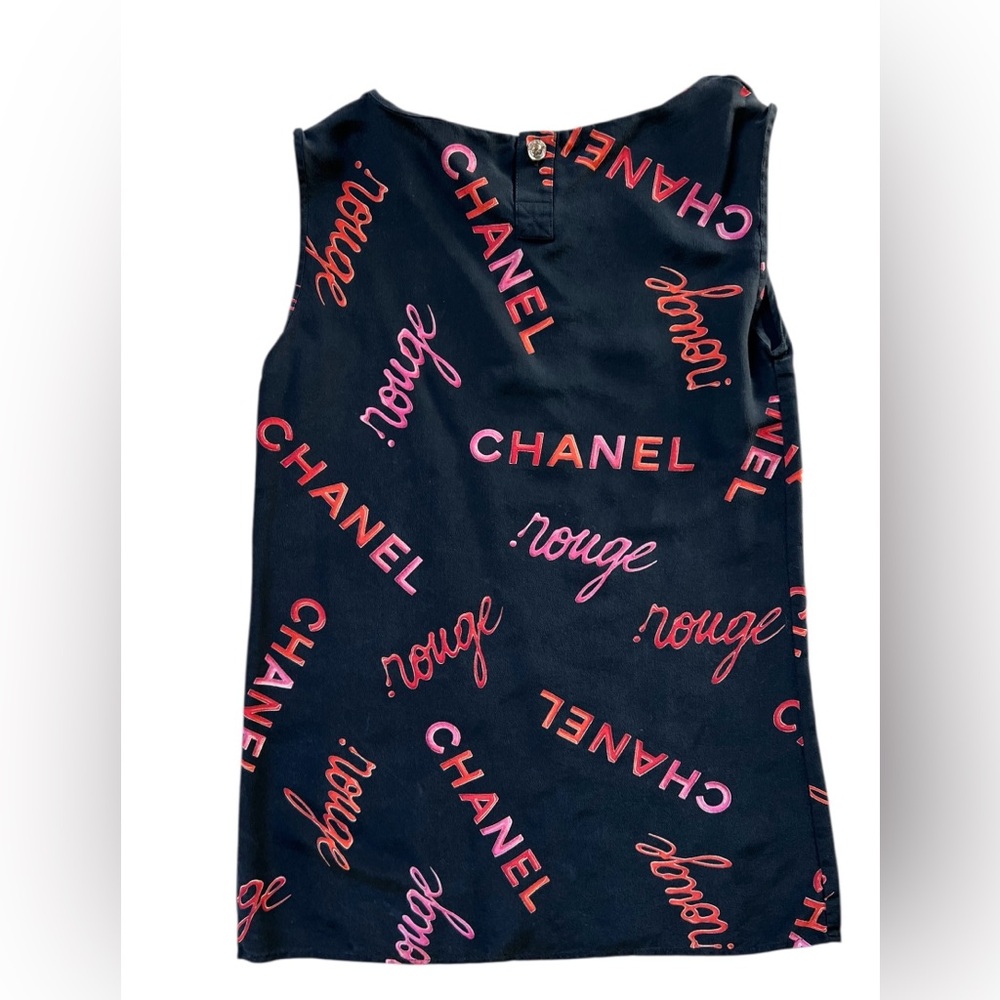 Vintage Chanel Rouge Logo-Print Silk Tank Top - Spring/Summer 1996 Collection - Picture 3 of 12
